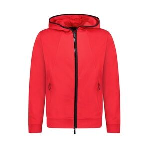 Moncler Logo Zip Up Hooded Sweatshirt Red